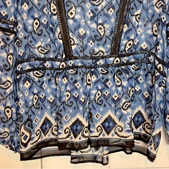 Veronica Beard Cabo Boho Paisley Silk Peplum Ladder Stitch Long Sleeve Blouse 12 - Picture 4 of 11